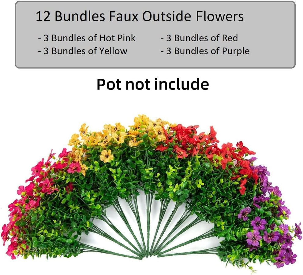 💐12PCS Artificial UV-resistant flowers: suitable for patios, porches and balconies-Rose Red