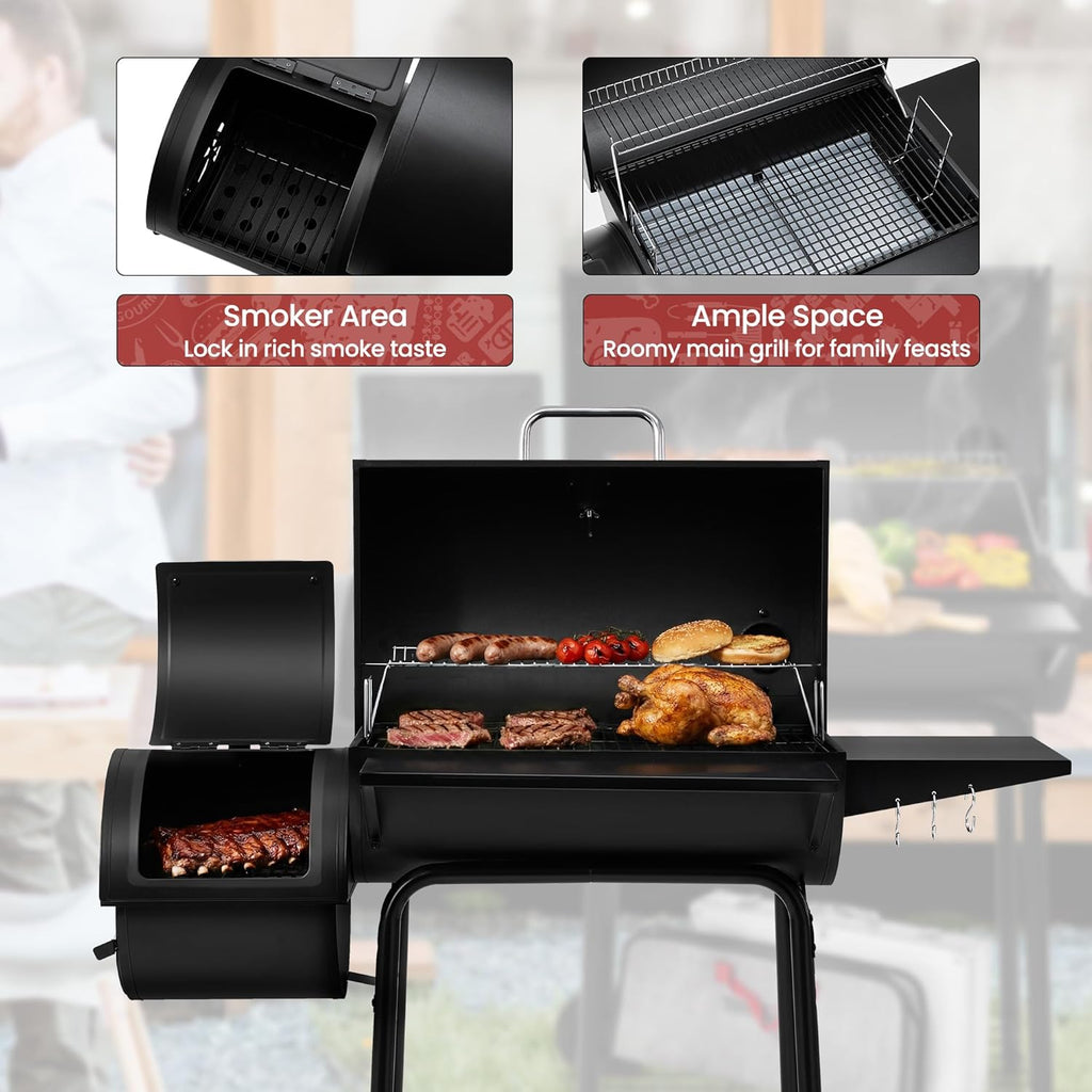 Charcoal BBQ Grill + Offset Smoker + 823 Sq. In.