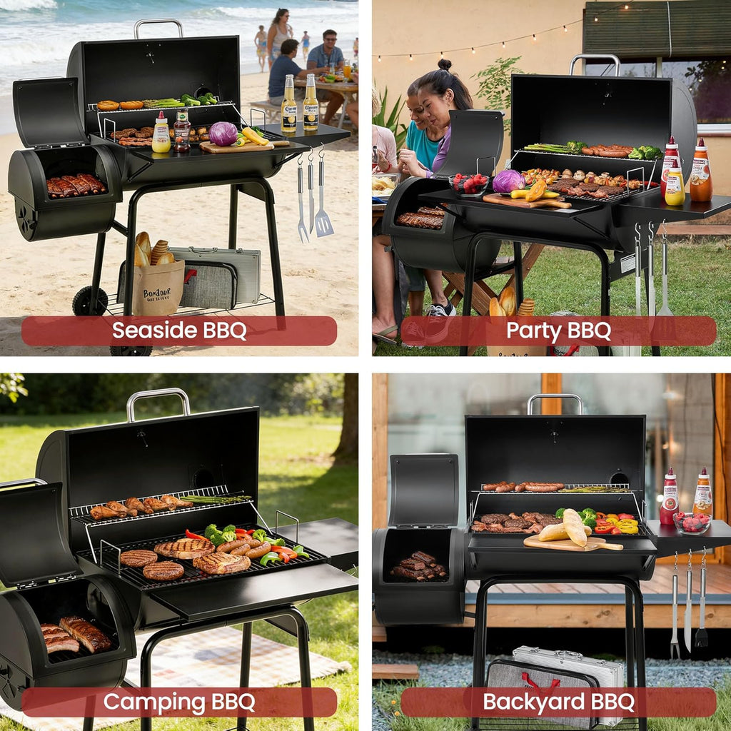 Charcoal BBQ Grill + Offset Smoker + 823 Sq. In.