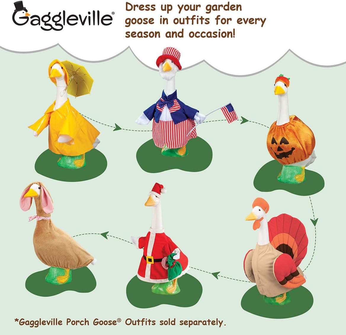 Dress-Up Porch Goose Statue – Fillable Outdoor Garden Goose in 3 Sizes