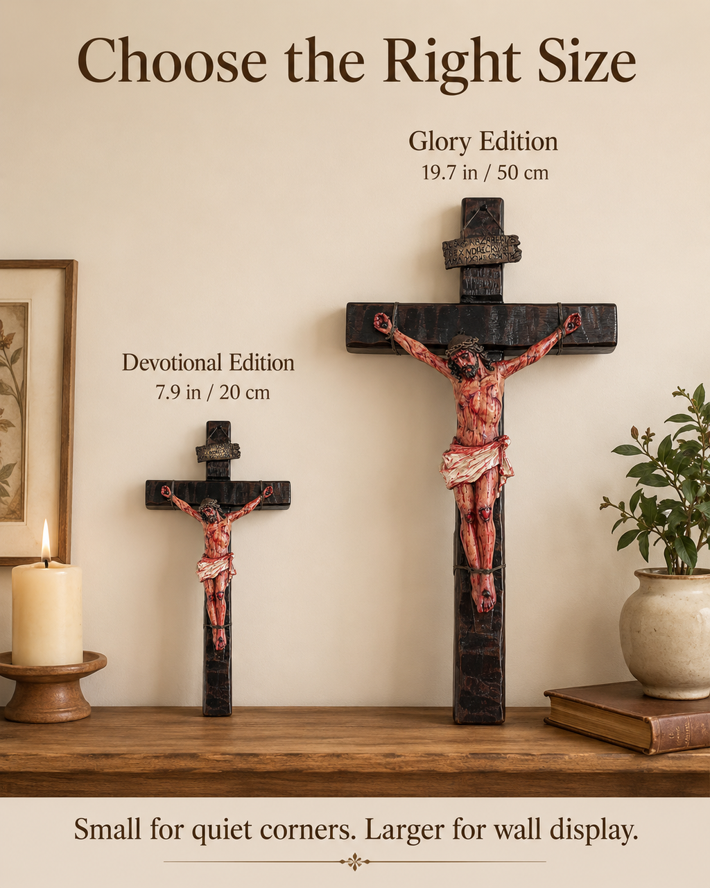 Pre-Blessed Solid Walnut Jesus Crucifix for Home Prayer & Reflection