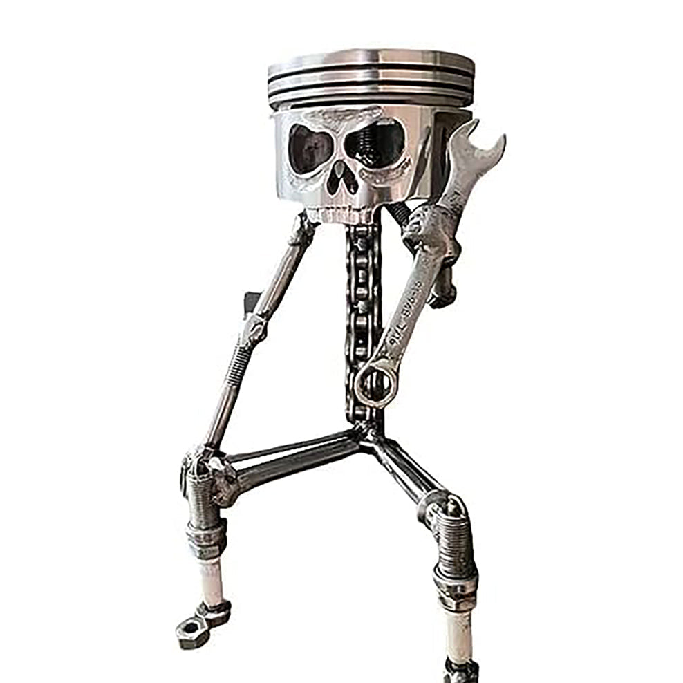 Handcrafted Piston Skull Sculpture – Real Engine Parts