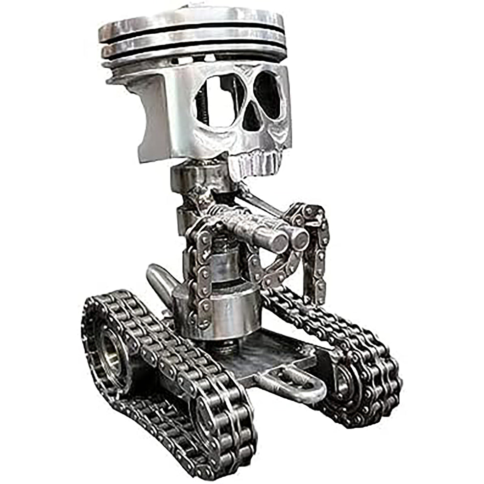 Handcrafted Piston Skull Sculpture – Real Engine Parts