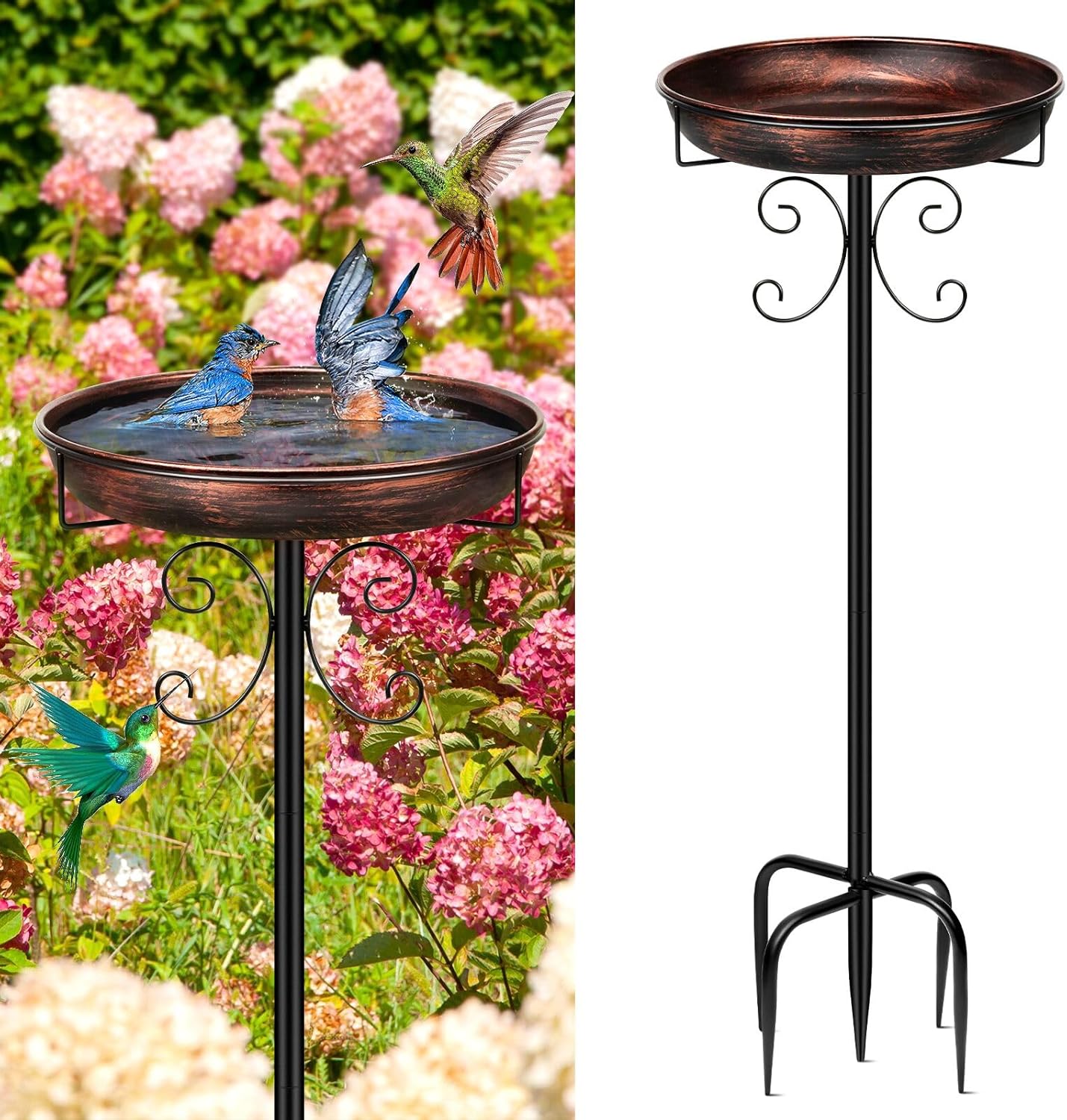 Vintage Metal Bird Bath & Feeder – 35" Garden Stake