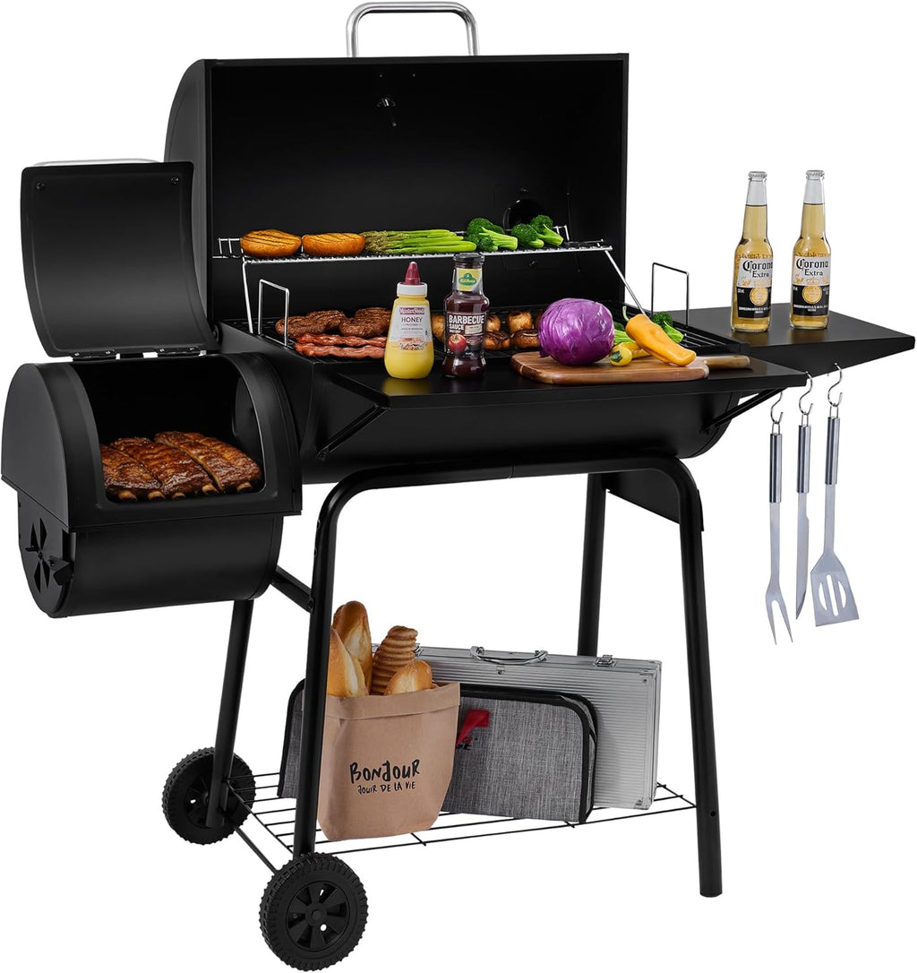 Charcoal BBQ Grill + Offset Smoker + 823 Sq. In.