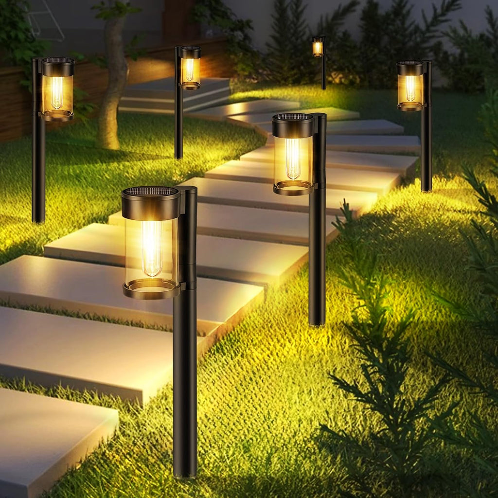 10-Pack Solar Pathway Lights – Metal & Glass, Warm White