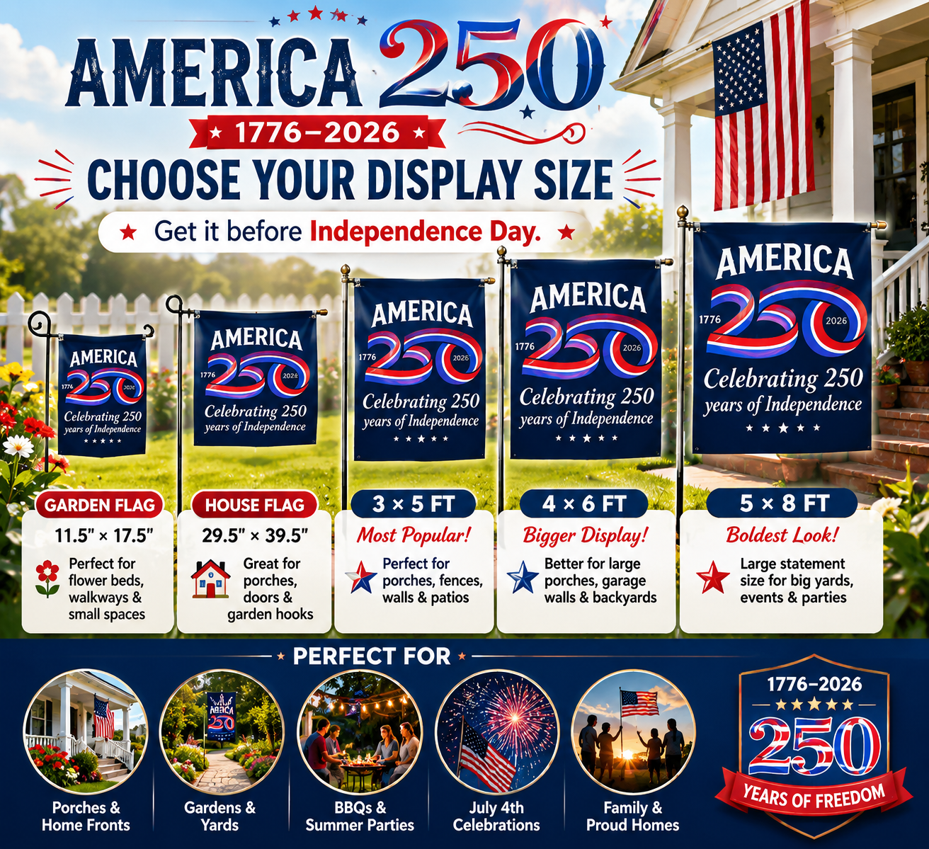 America 250 Anniversary Flag – 1776–2026 Patriotic Outdoor Decor