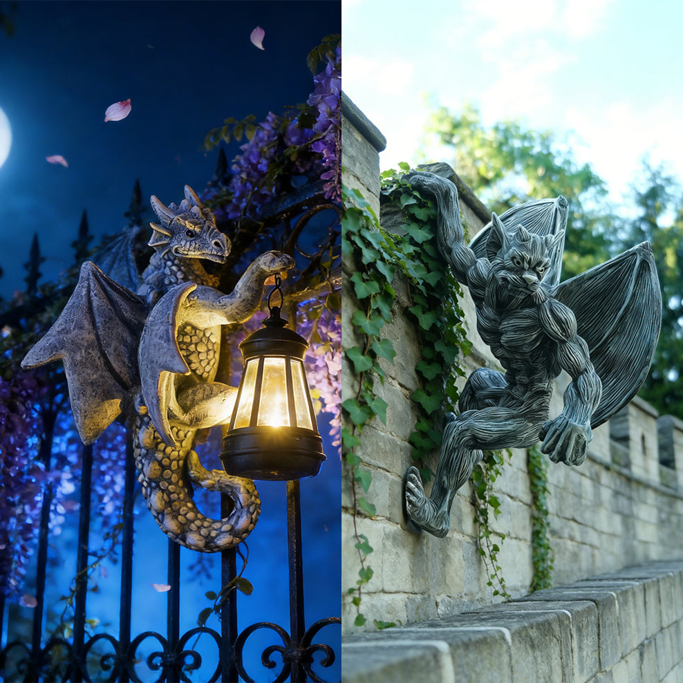 Mythical Garden Guardians – Dragon Lantern & Gargoyle Statue