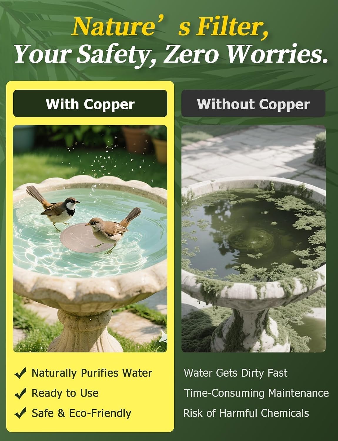 Pure Copper Bird Bath Cleaner Disc for Outdoor Birdbaths