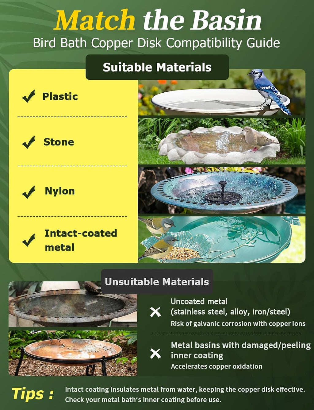 Pure Copper Bird Bath Cleaner Disc for Outdoor Birdbaths