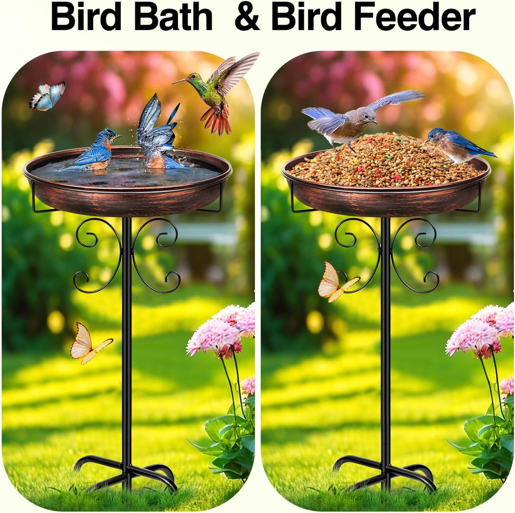Vintage Metal Bird Bath & Feeder – 35" Garden Stake