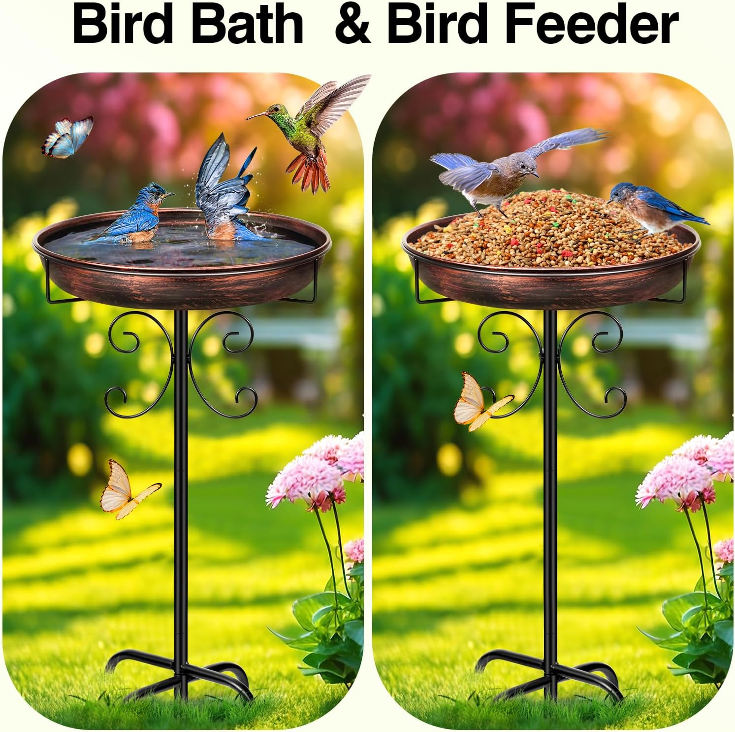 Vintage Metal Bird Bath & Feeder – 35" Garden Stake