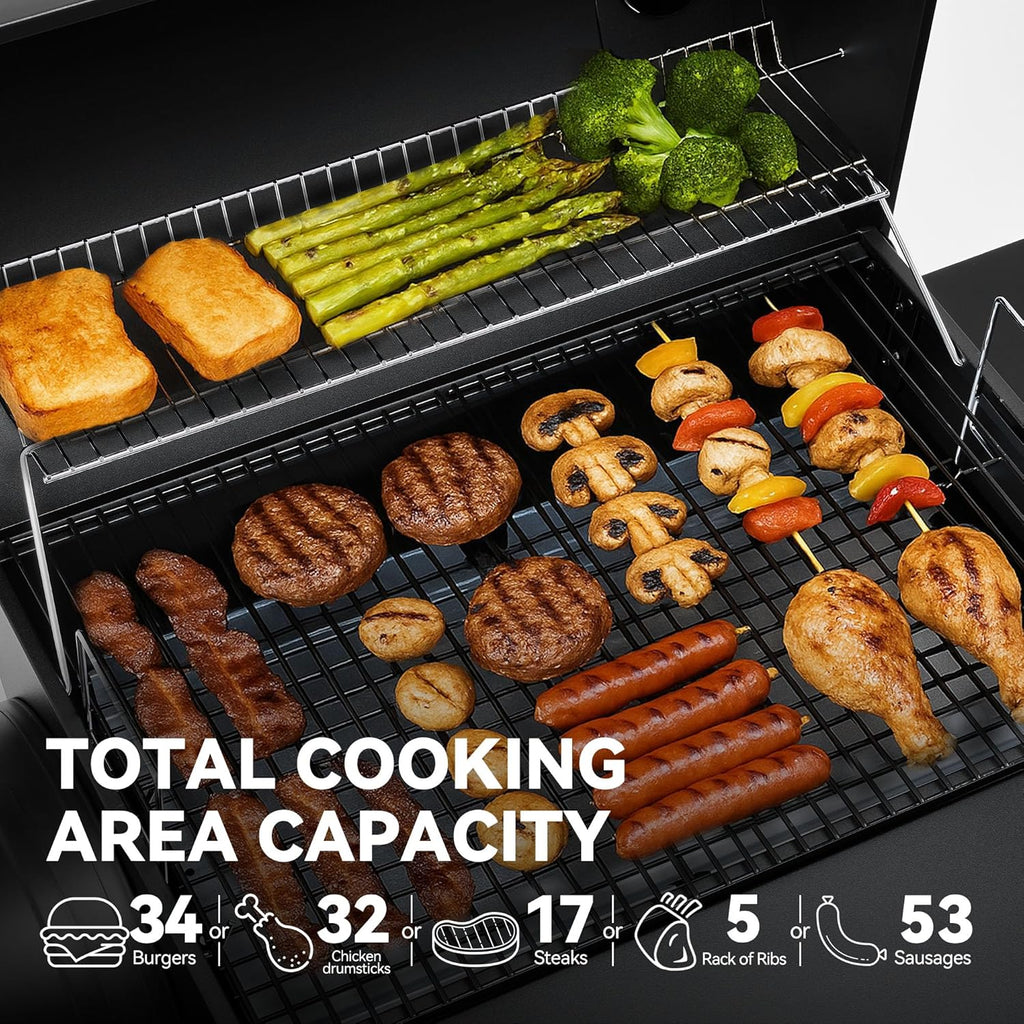 Charcoal BBQ Grill + Offset Smoker + 823 Sq. In.