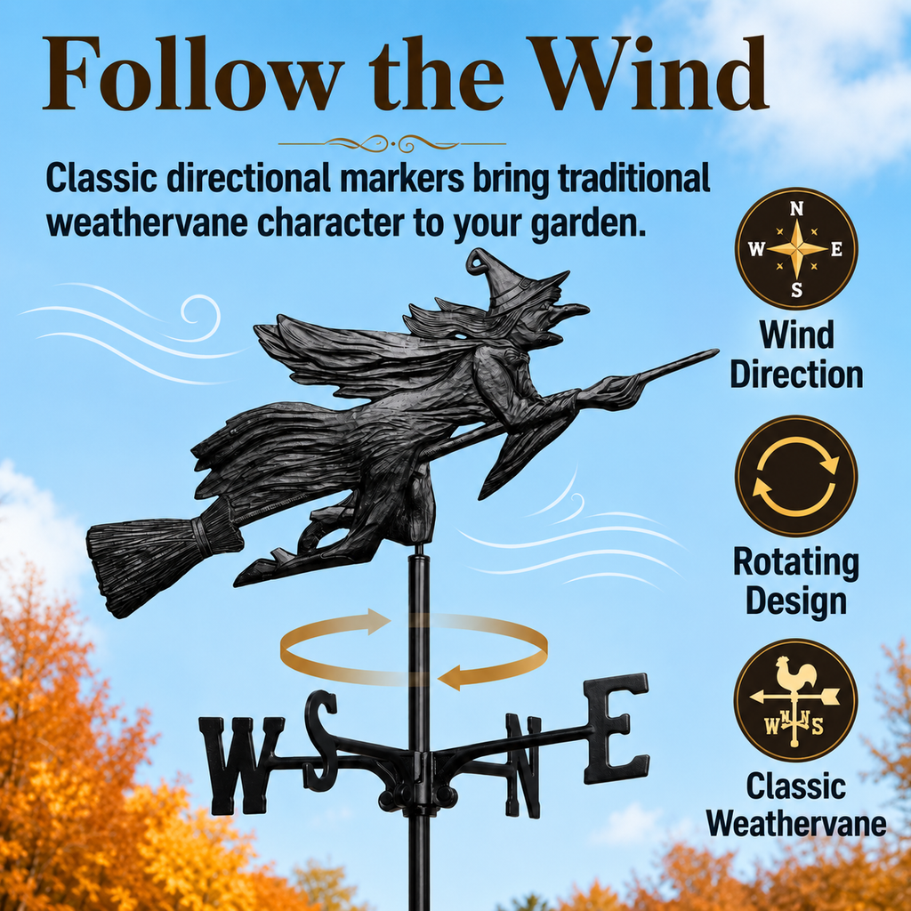 Flying Witch Weathervane – Magical Outdoor Garden & Porch Decor