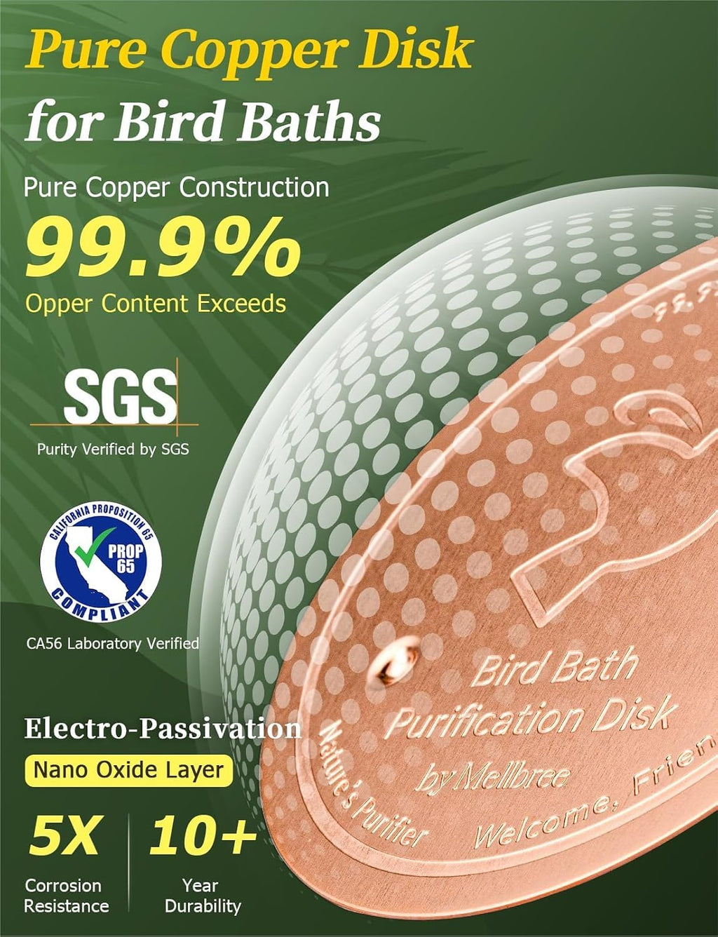Pure Copper Bird Bath Cleaner Disc for Outdoor Birdbaths