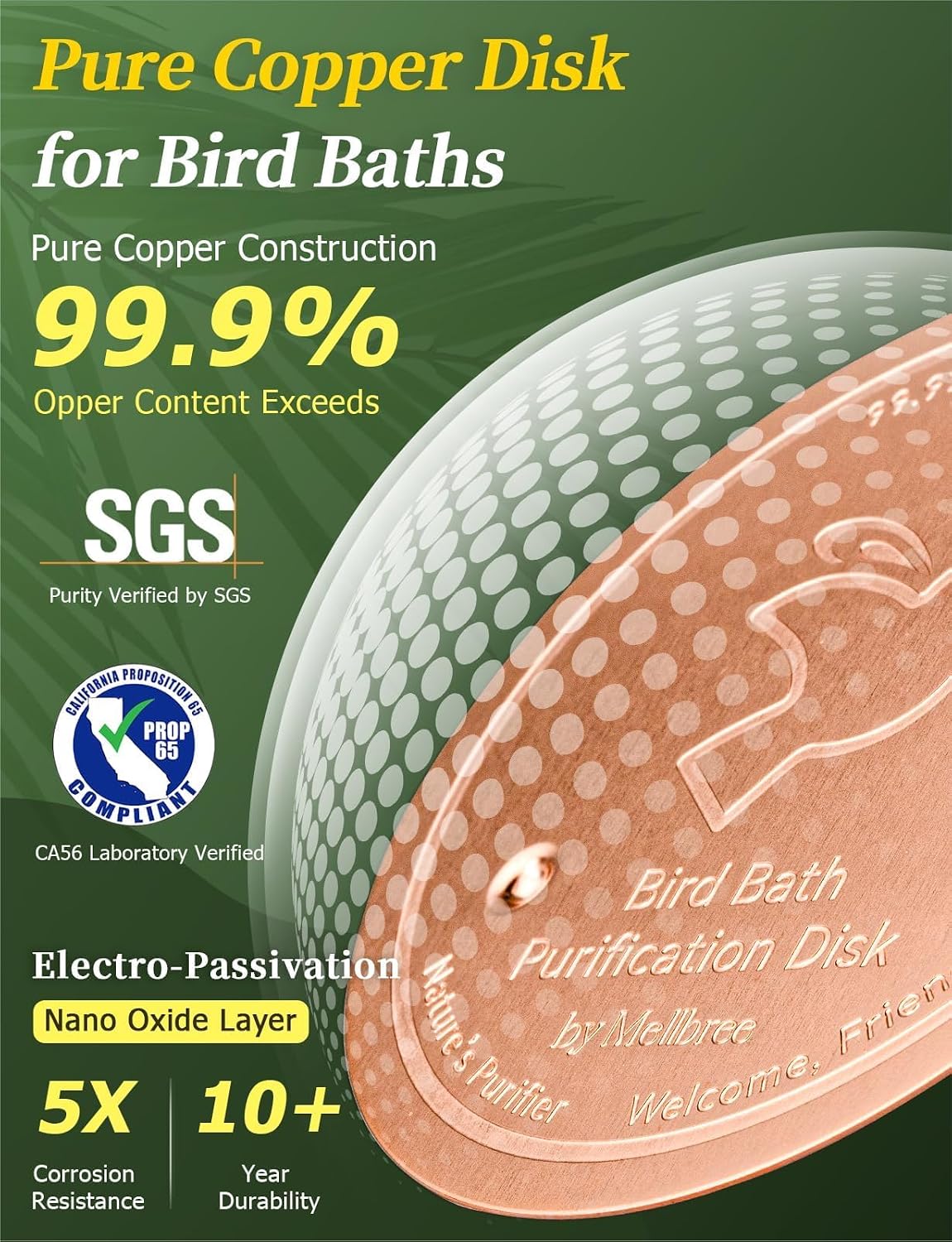 Pure Copper Bird Bath Cleaner Disc for Outdoor Birdbaths