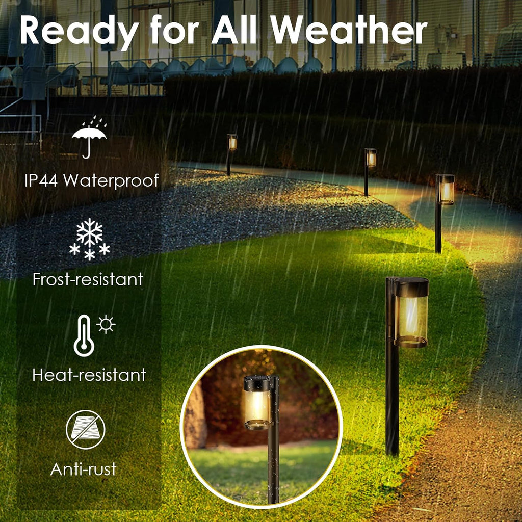 10-Pack Solar Pathway Lights – Metal & Glass, Warm White