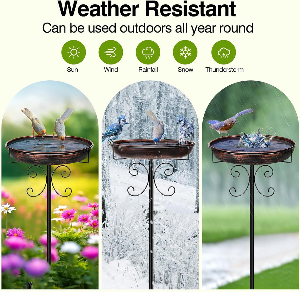 Vintage Metal Bird Bath & Feeder – 35" Garden Stake