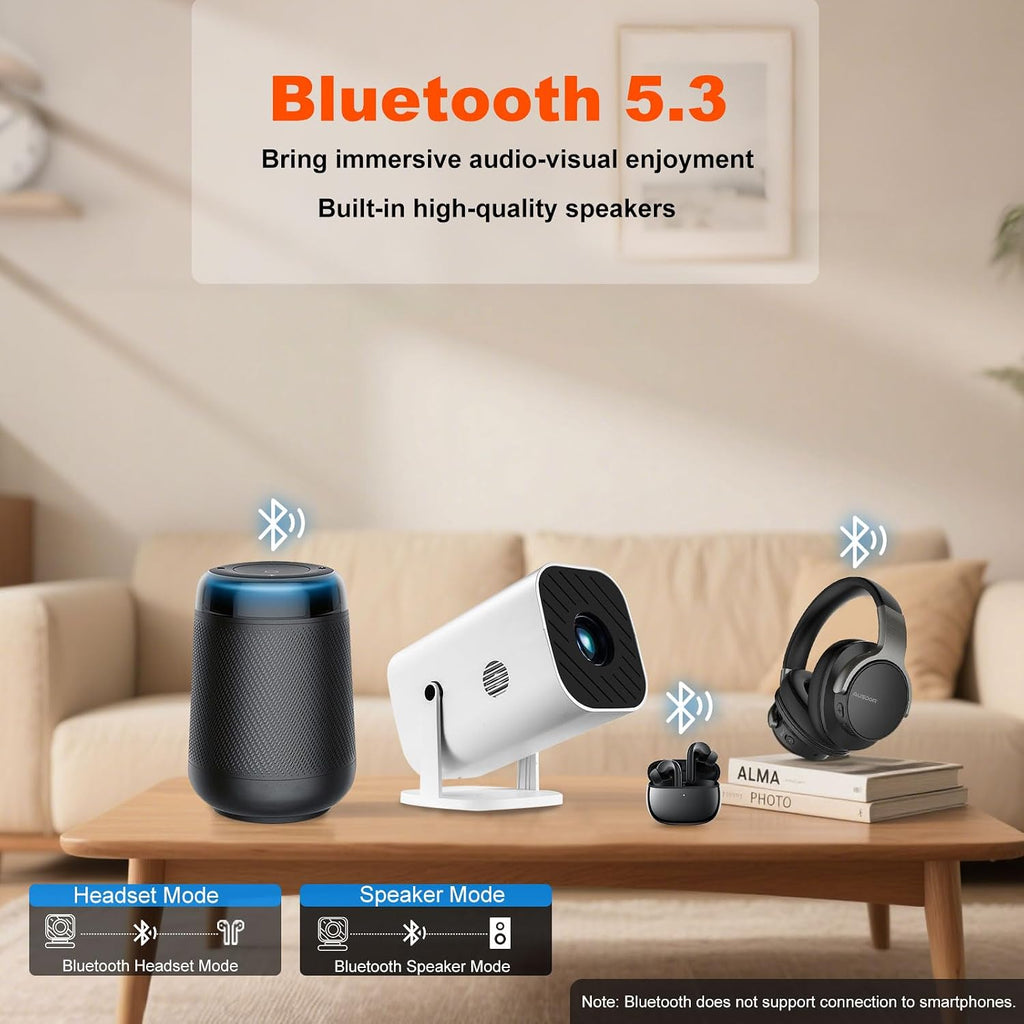 Mini Projector with Wifi and Bluetooth, Built-in Apps,Movie Projector