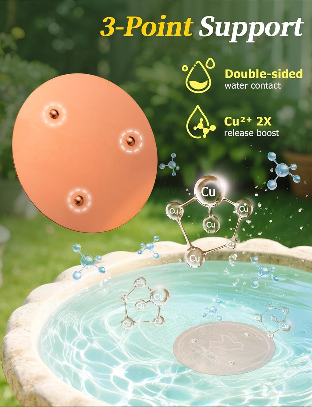Pure Copper Bird Bath Cleaner Disc for Outdoor Birdbaths