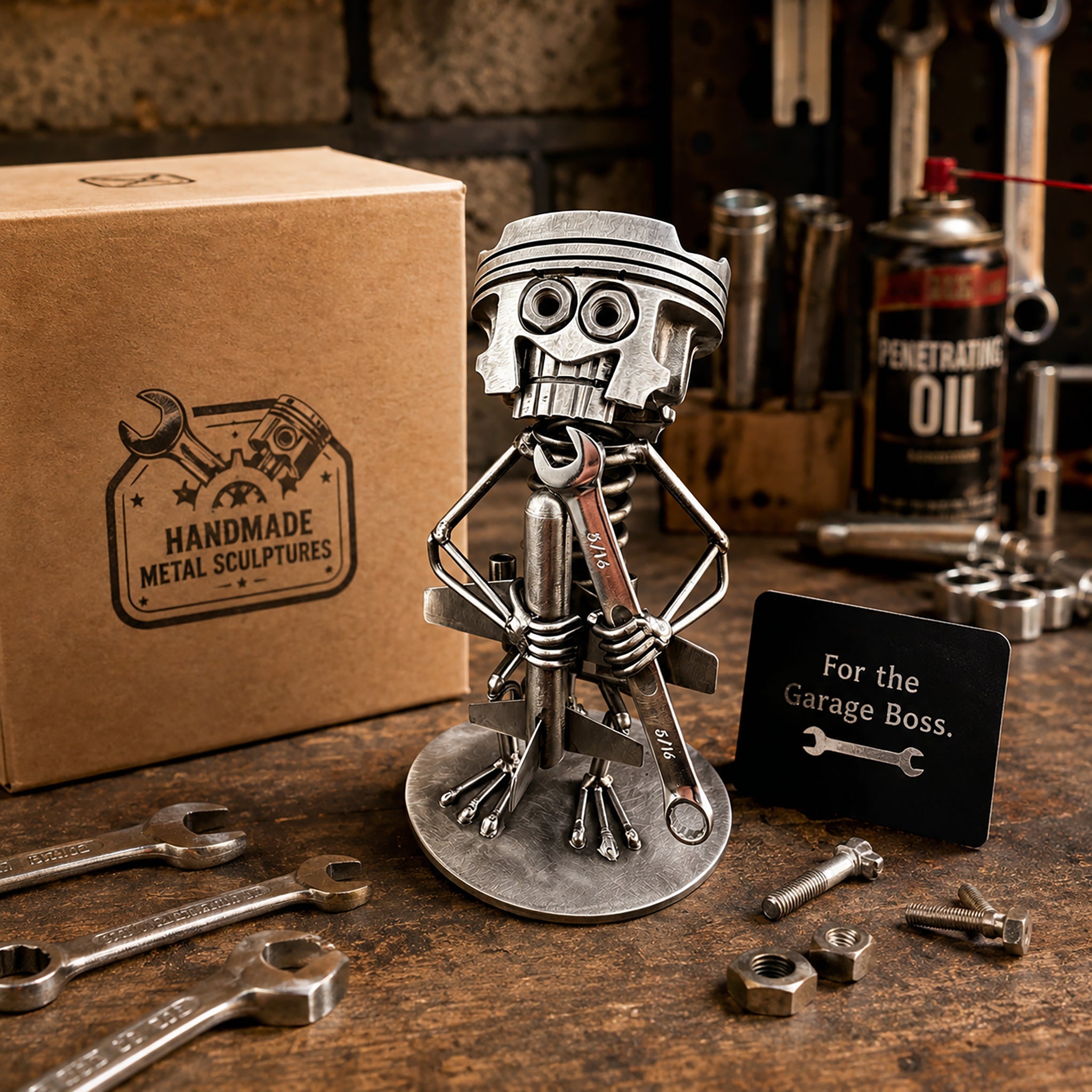 Handmade Piston Robot Sculpture – Built From Real Engine Parts