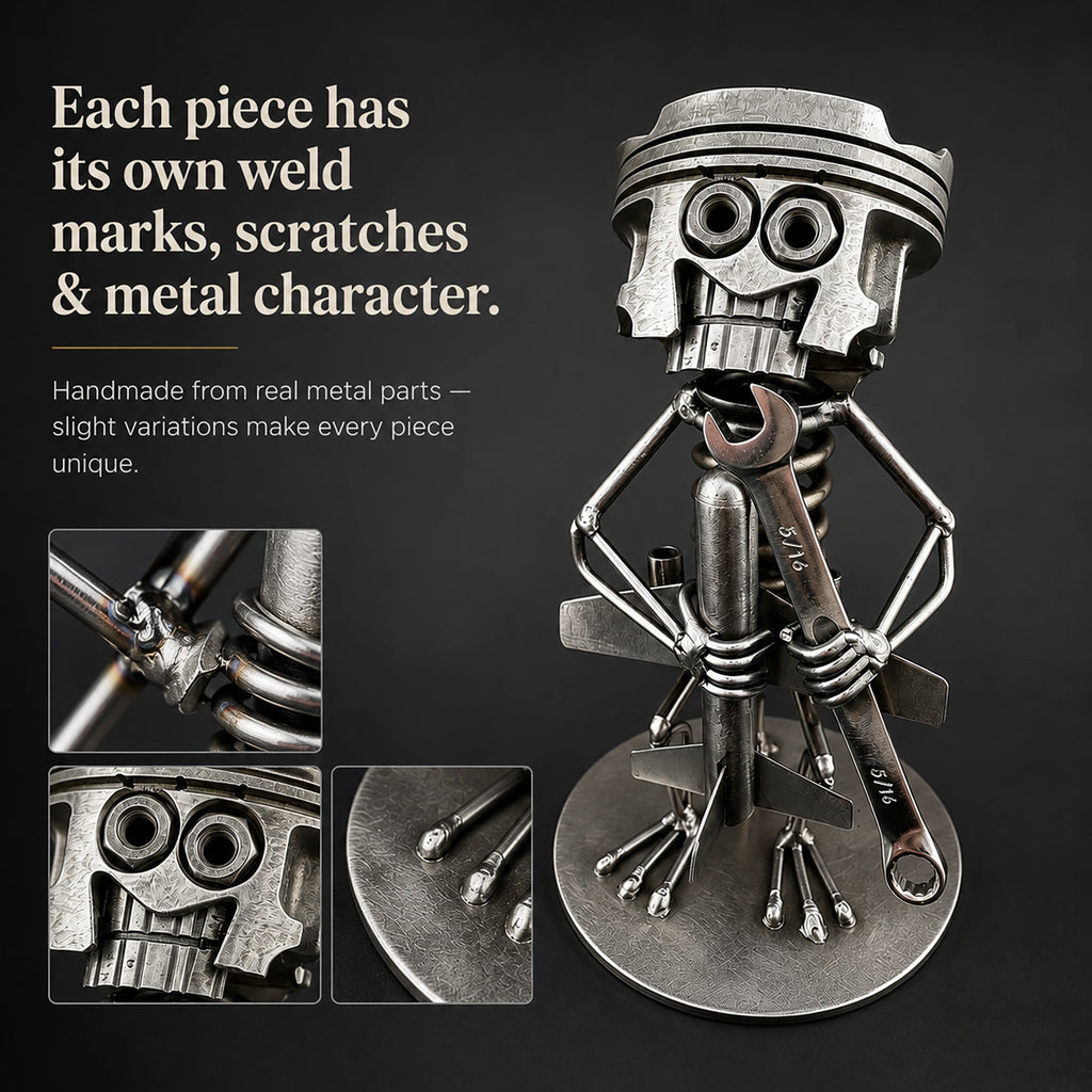 Handmade Piston Robot Sculpture – Built From Real Engine Parts