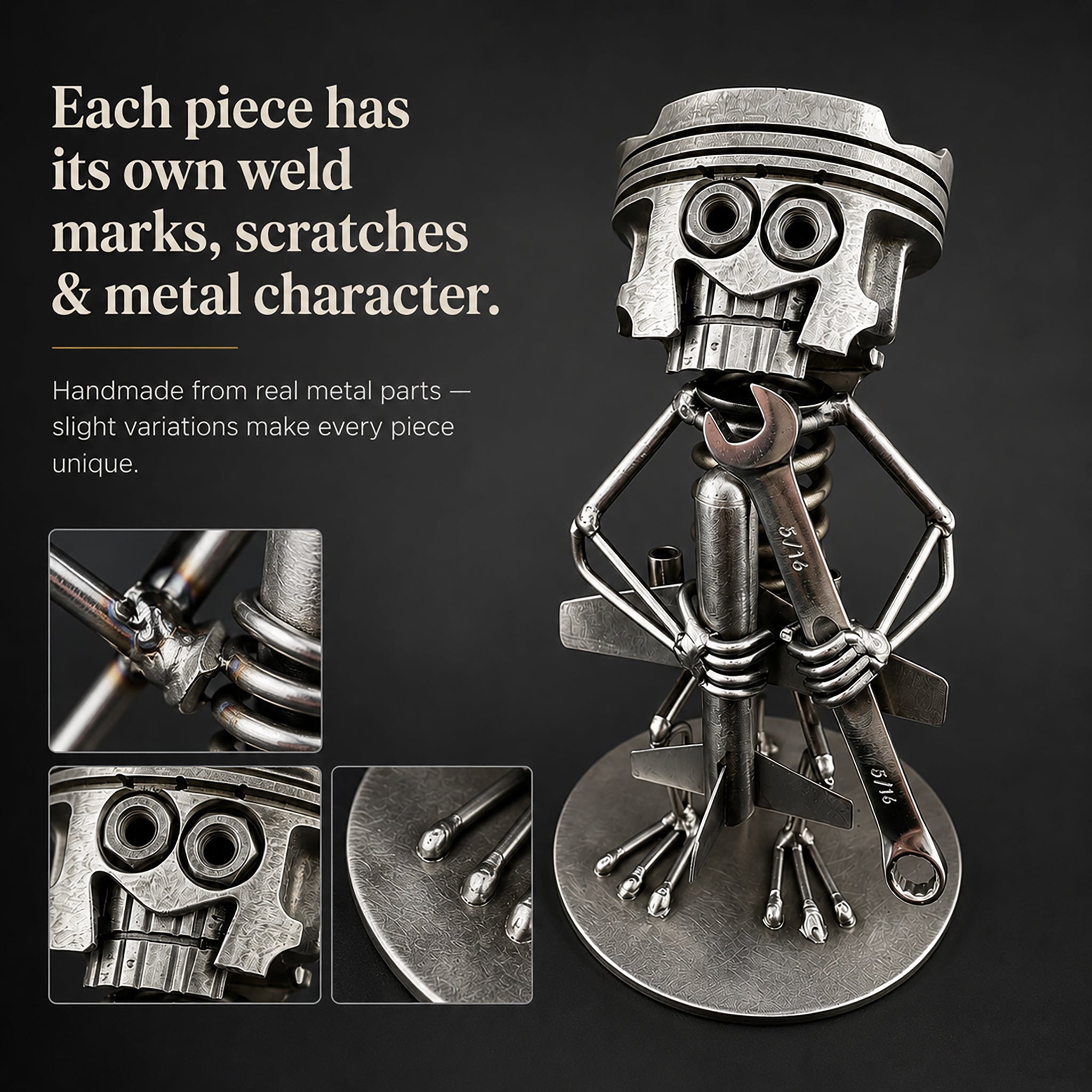 Handmade Piston Robot Sculpture – Built From Real Engine Parts