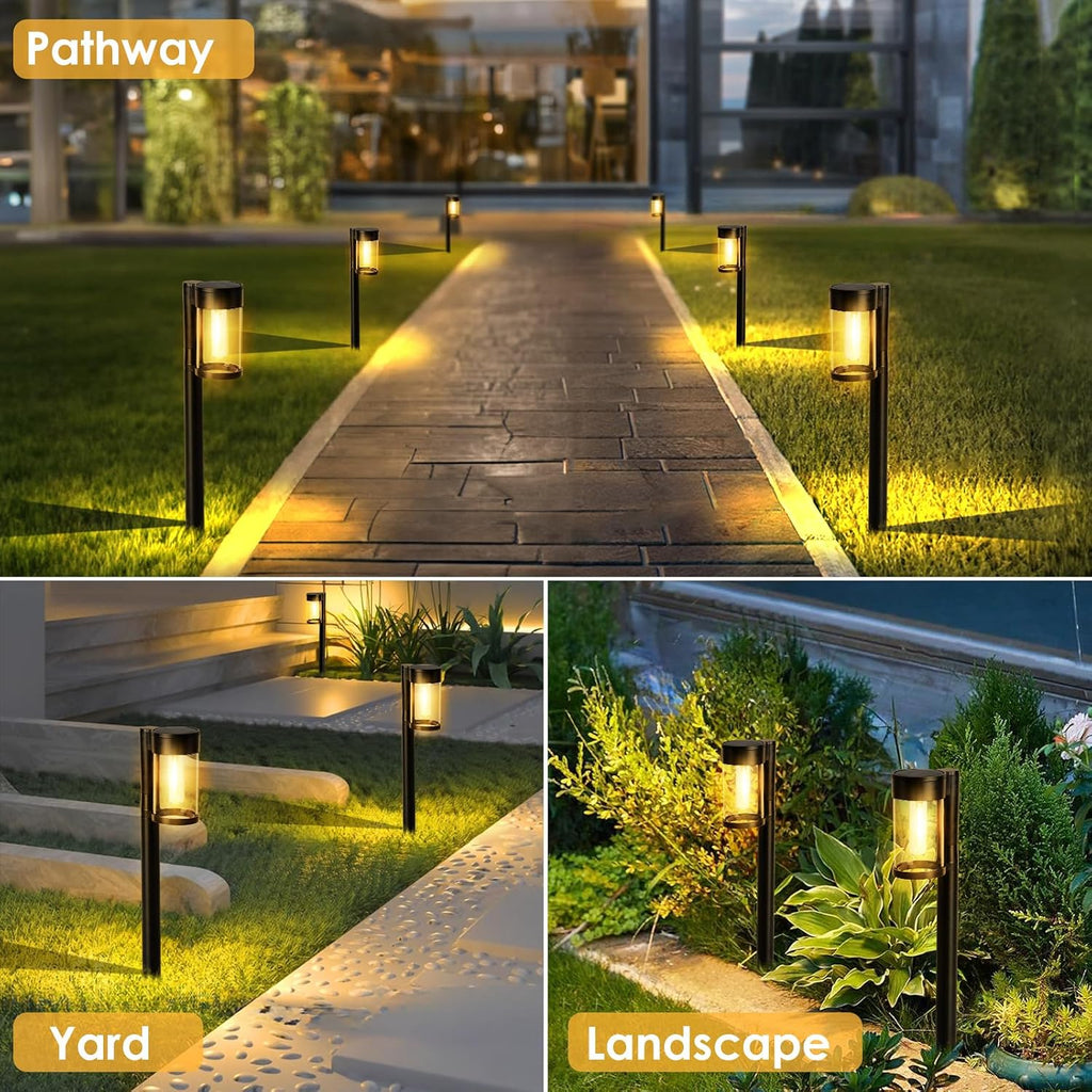 10-Pack Solar Pathway Lights – Metal & Glass, Warm White