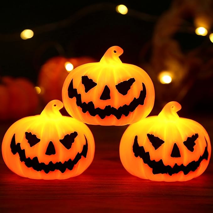2.2in Mini Carved Jack Halloween Pumpkin Light（3pack）