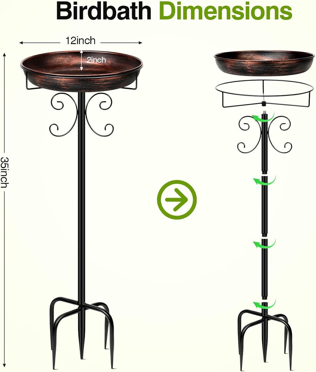 Vintage Metal Bird Bath & Feeder – 35" Garden Stake