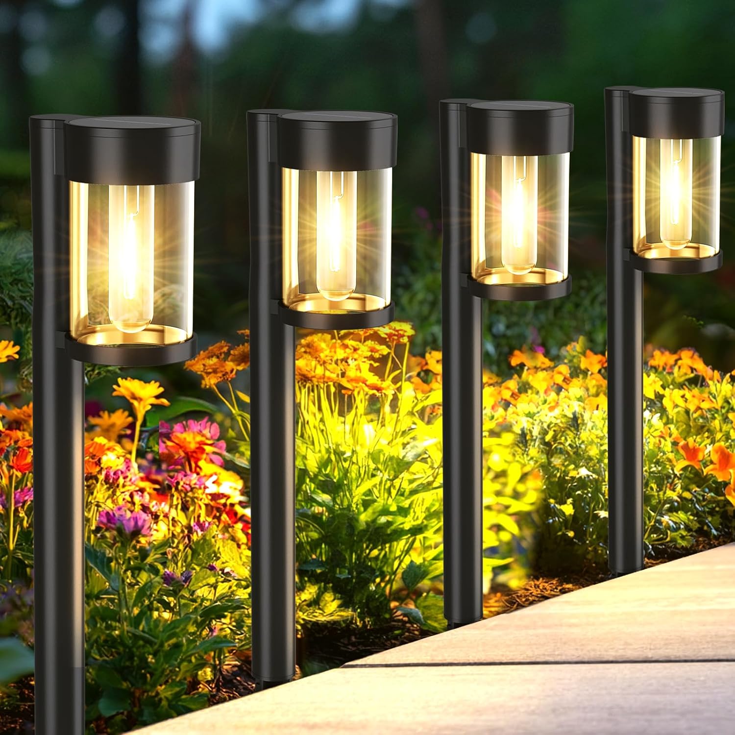 10-Pack Solar Pathway Lights – Metal & Glass, Warm White