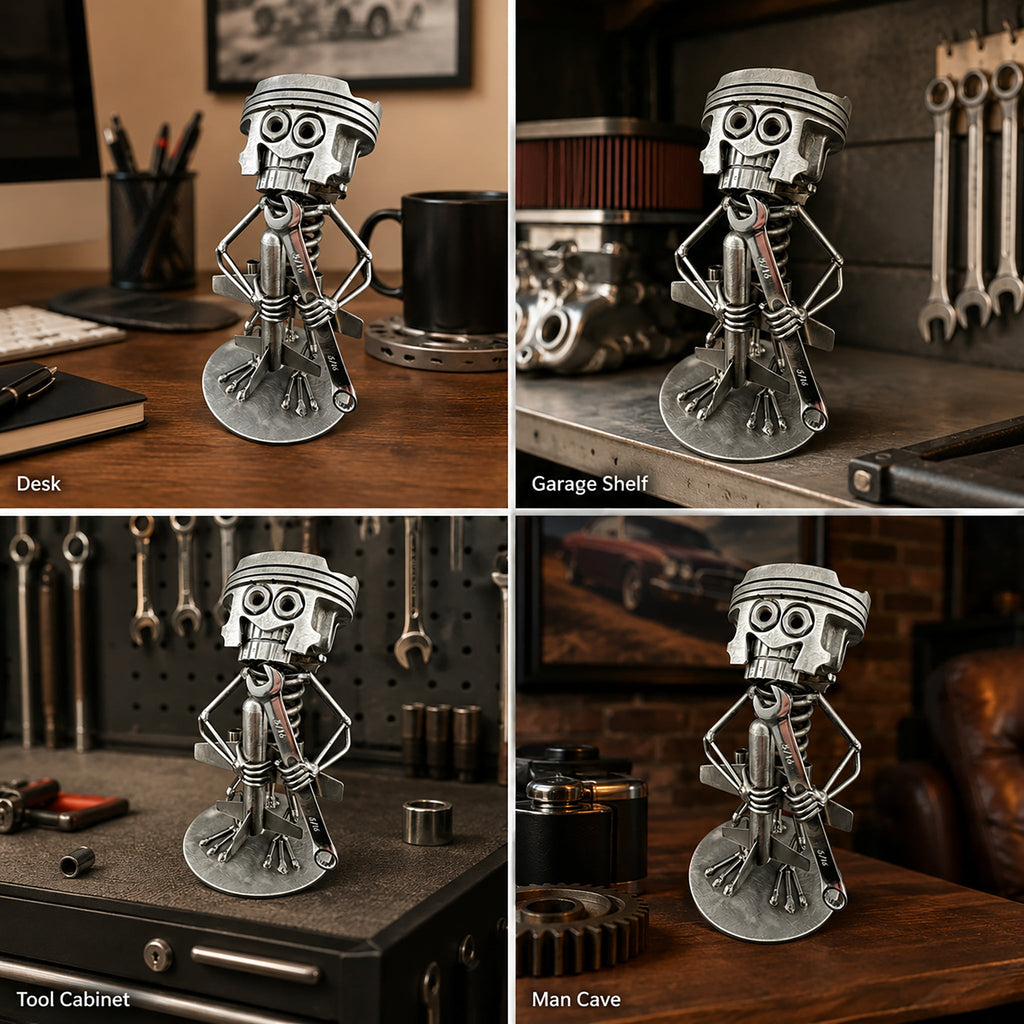 Handmade Piston Robot Sculpture – Built From Real Engine Parts