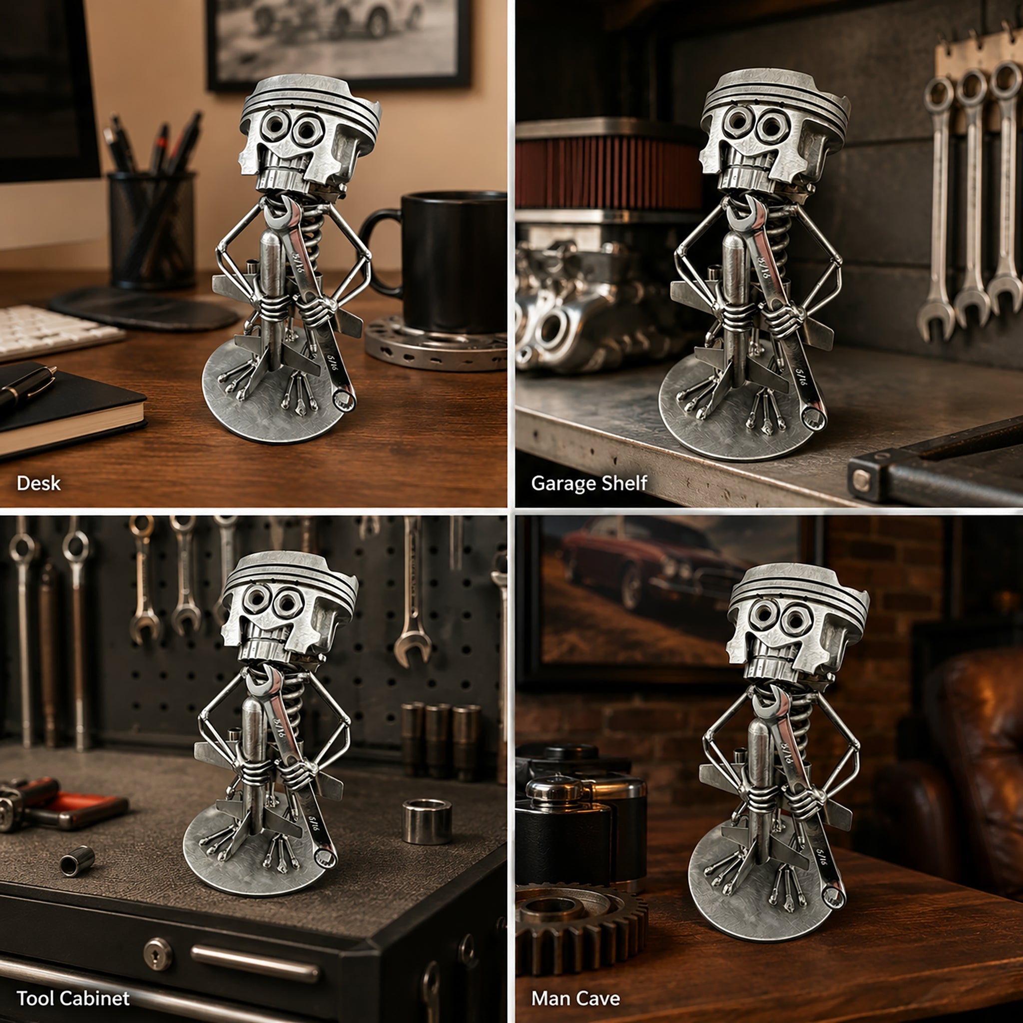 Handmade Piston Robot Sculpture – Built From Real Engine Parts