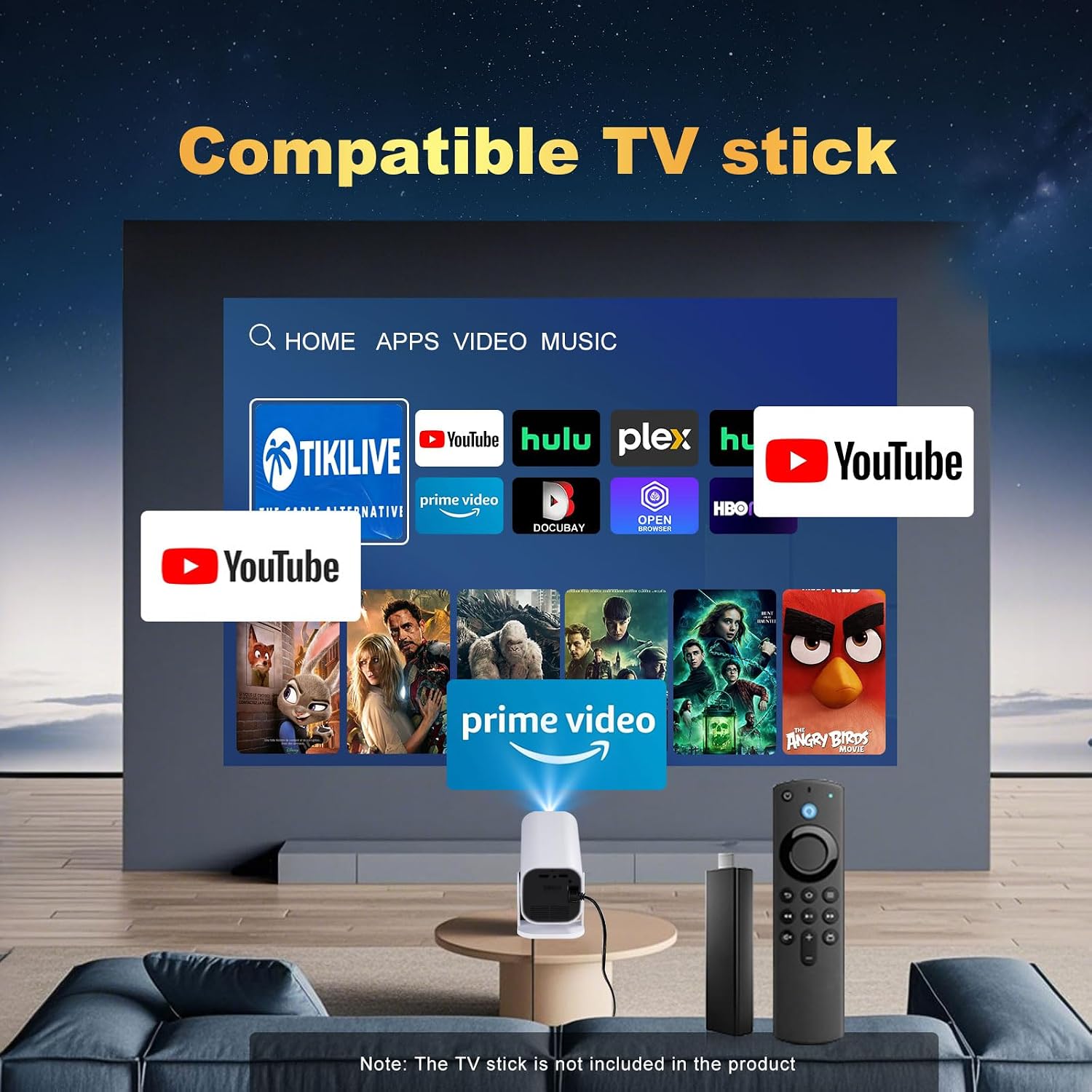 Mini Projector with Wifi and Bluetooth, Built-in Apps,Movie Projector