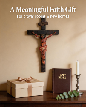 Pre-Blessed Solid Walnut Jesus Crucifix for Home Prayer & Reflection