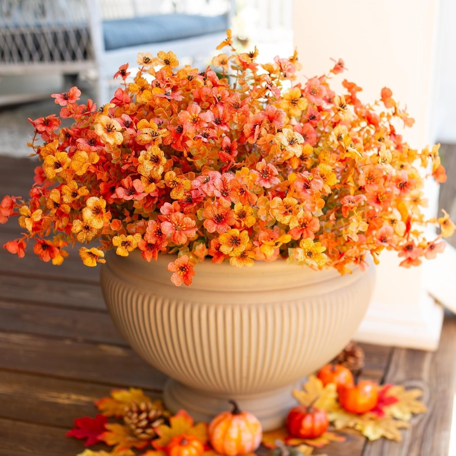 💐12PCS Artificial UV-resistant flowers: suitable for patios, porches and balconies-F Orange Yellow