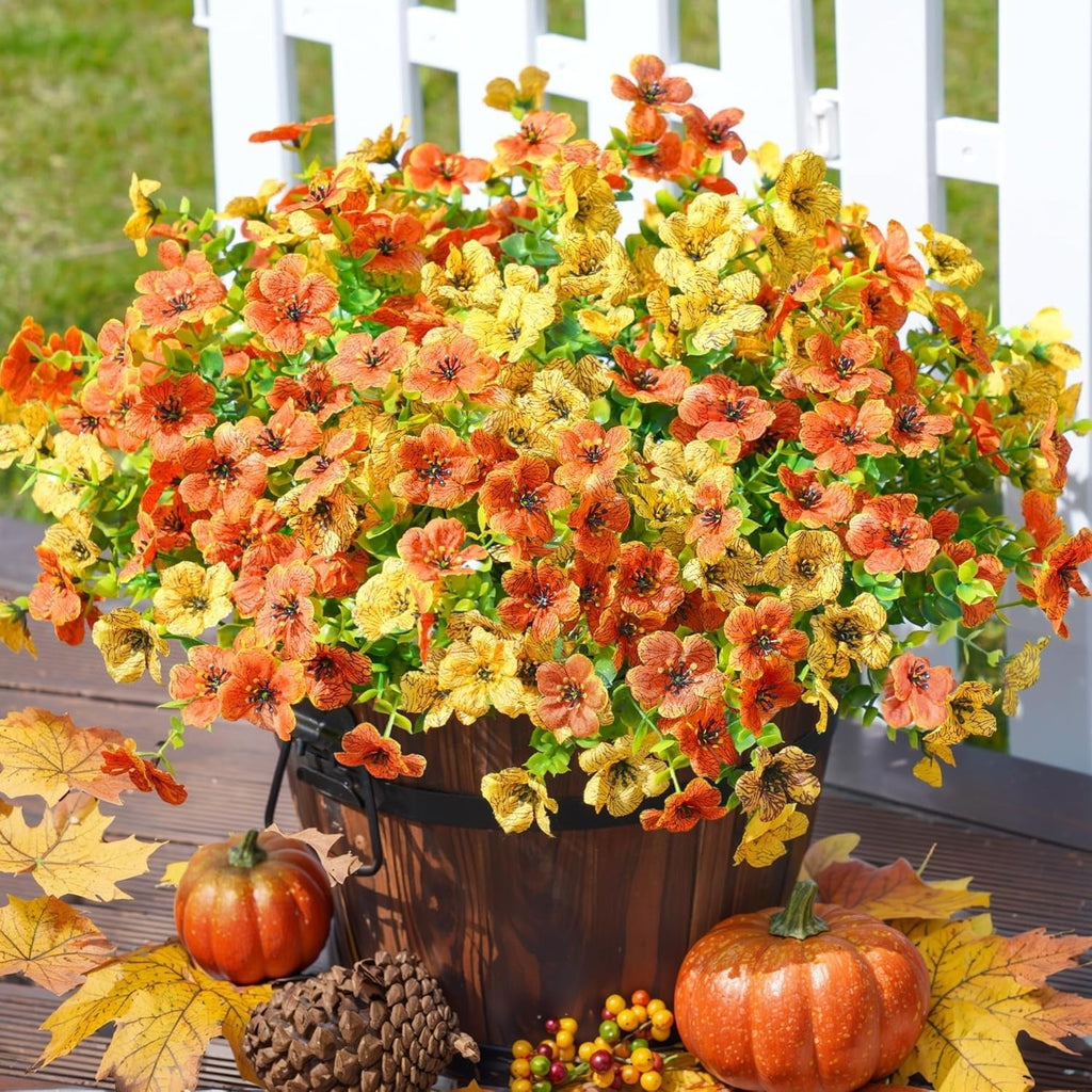 💐12PCS Artificial UV-resistant flowers: suitable for patios, porches and balconies-Orange Yellow