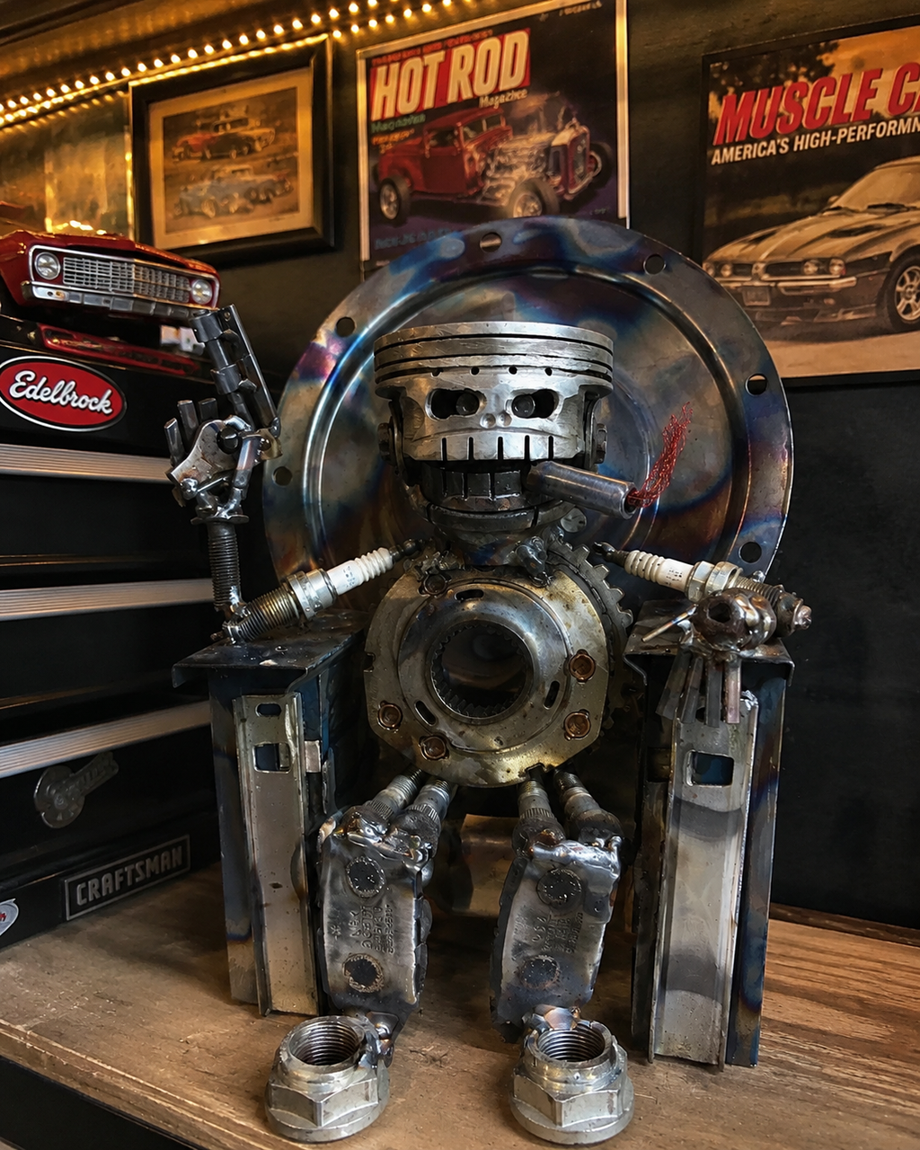 Handmade "Big Boss" Piston Robot Sculpture