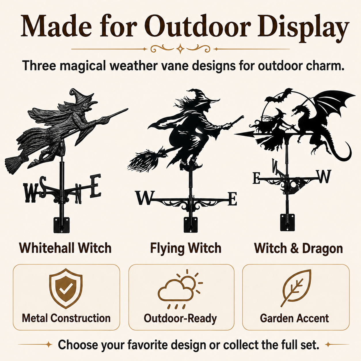 Flying Witch Weathervane – Magical Outdoor Garden & Porch Decor
