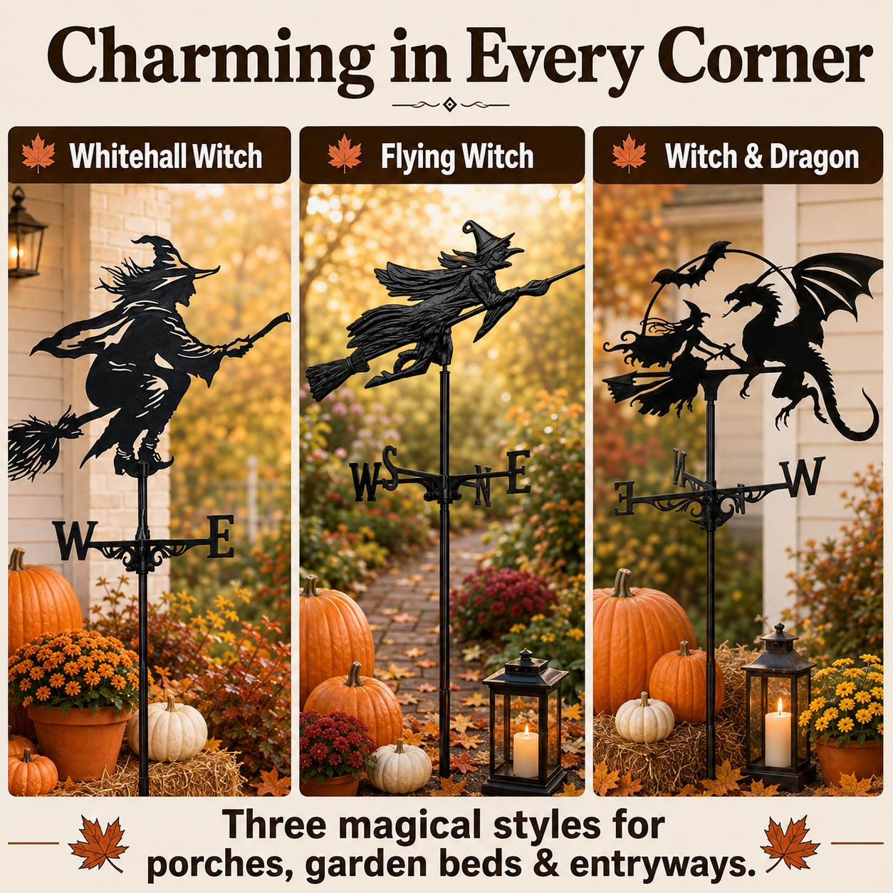 Flying Witch Weathervane – Magical Outdoor Garden & Porch Decor