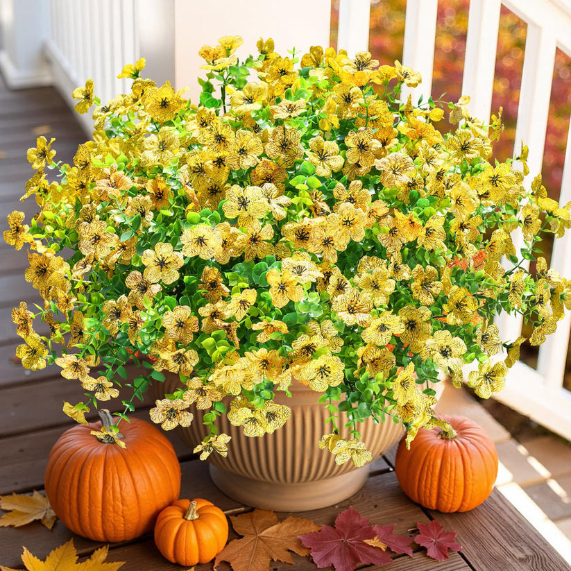 💐12PCS Artificial UV-resistant flowers: suitable for patios, porches and balconies-Yellow
