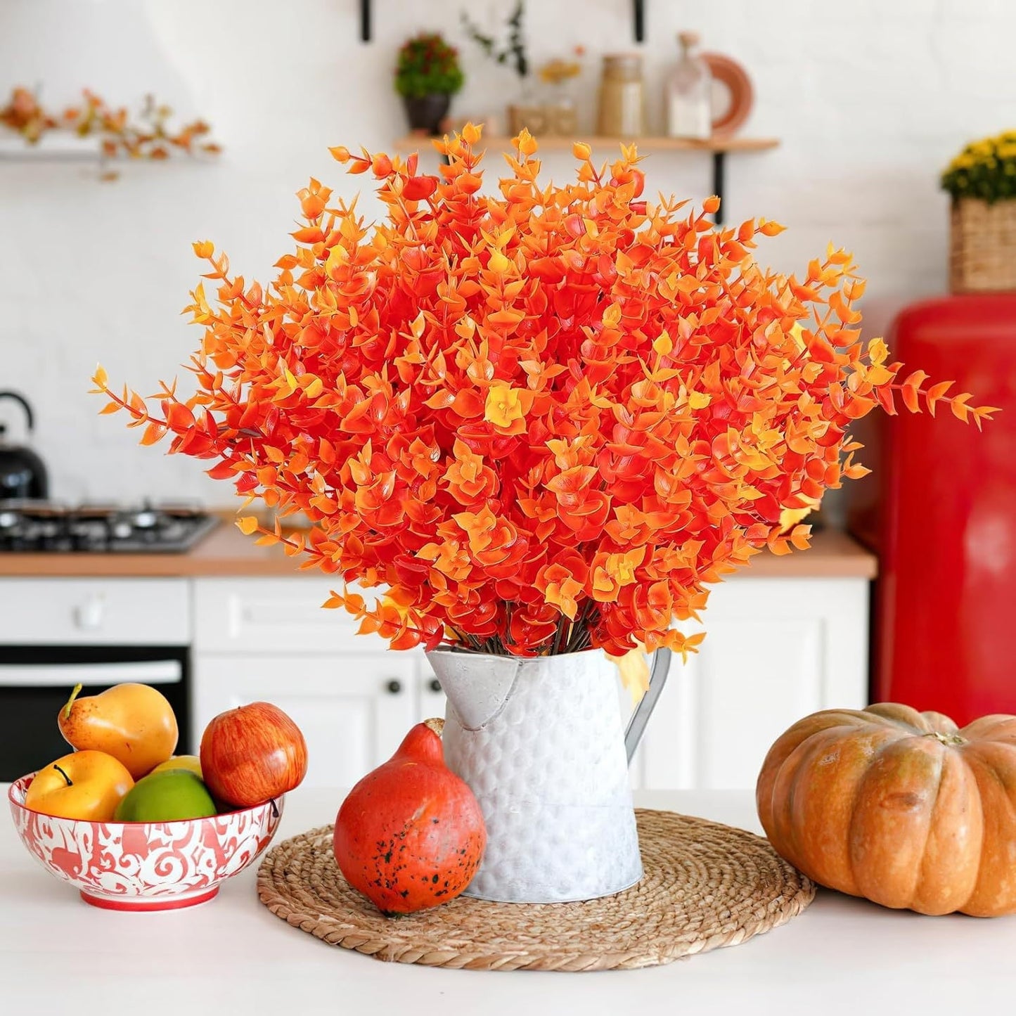 💐12PCS Artificial UV-resistant flowers: suitable for patios, porches and balconies-Orange Eucalyptus