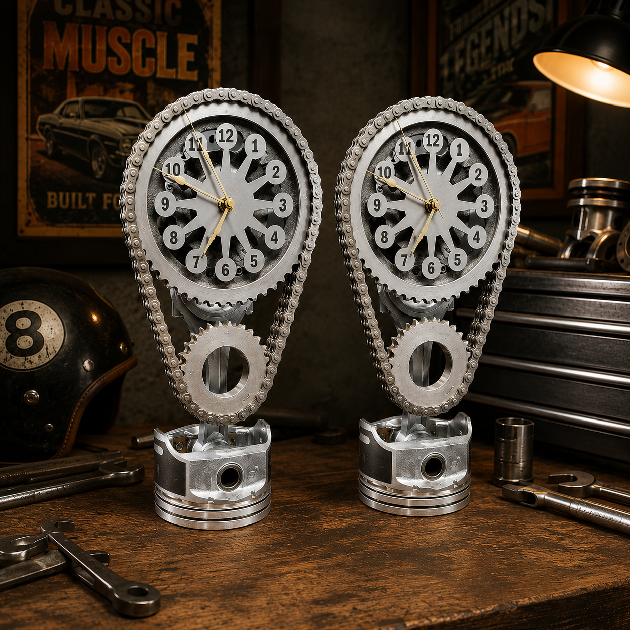 Rotating Timing Chain Gear Clock – Mechanical Piston Desk & Wall Clock