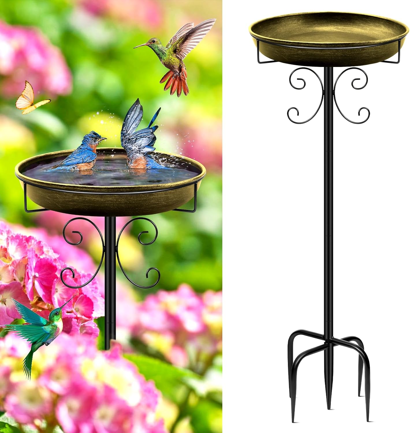 Vintage Metal Bird Bath & Feeder – 35" Garden Stake