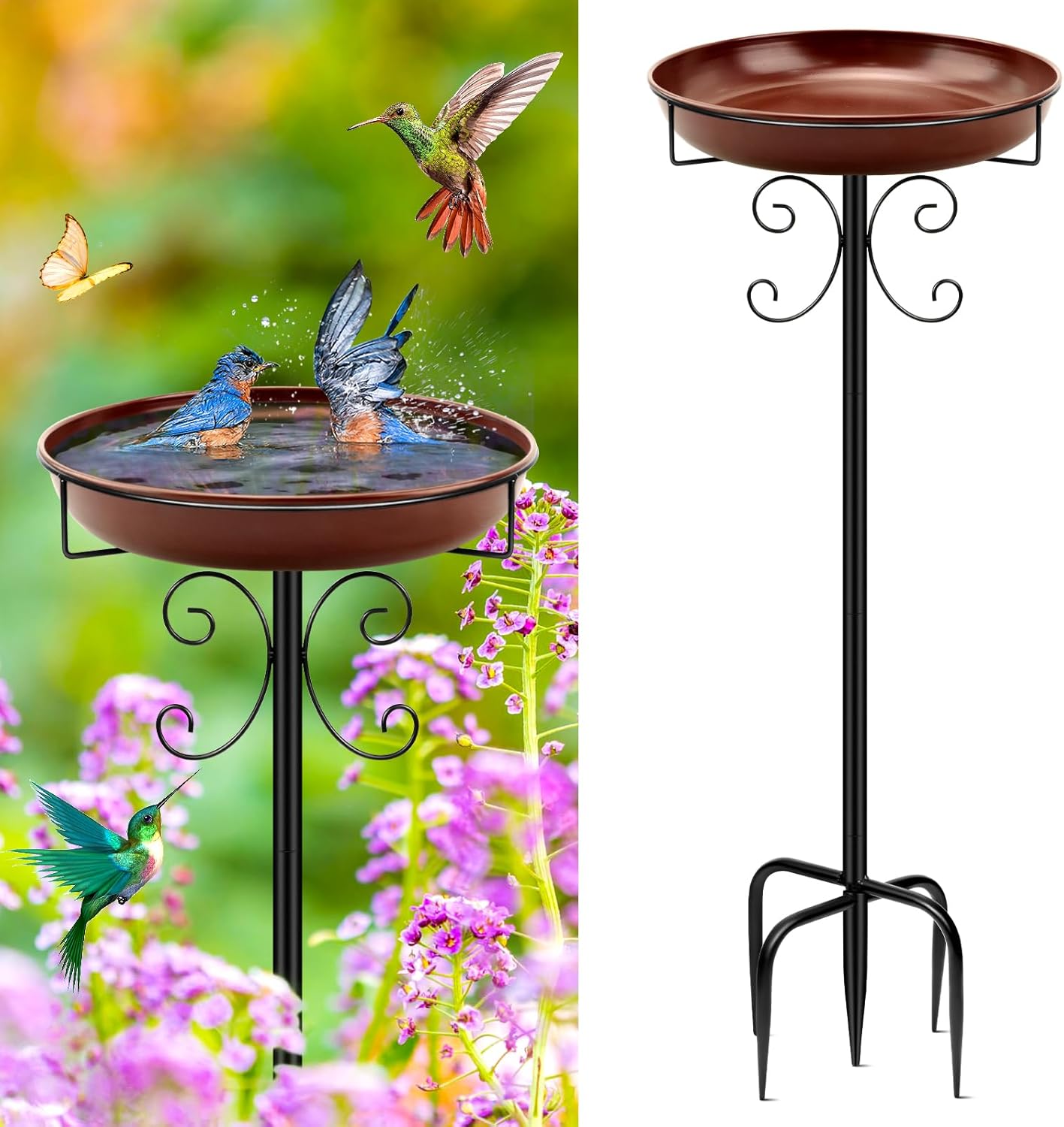 Vintage Metal Bird Bath & Feeder – 35" Garden Stake