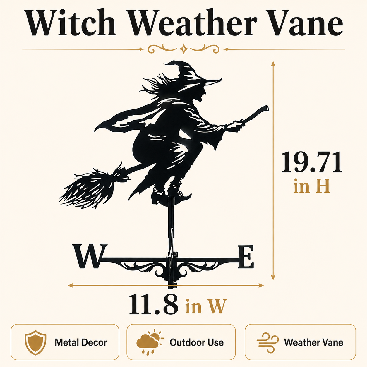 Flying Witch Weathervane – Magical Outdoor Garden & Porch Decor