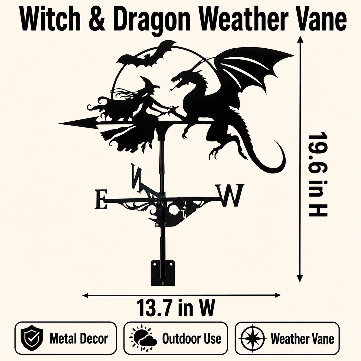 Flying Witch Weathervane – Magical Outdoor Garden & Porch Decor